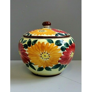 ANTICA BISCOTTIERA CERAMICA Ghirla FIORI FOGLIE VASO COPERCHIO POTTERY JAR VASE