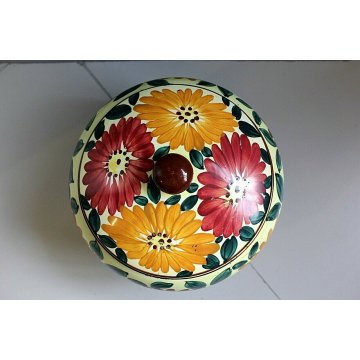 ANTICA BISCOTTIERA CERAMICA Ghirla FIORI FOGLIE VASO COPERCHIO POTTERY JAR VASE