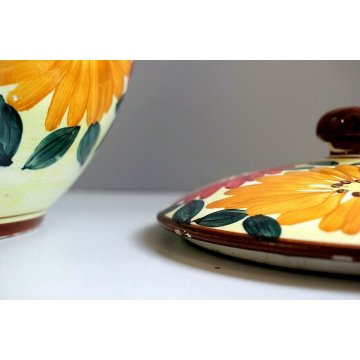 ANTICA BISCOTTIERA CERAMICA Ghirla FIORI FOGLIE VASO COPERCHIO POTTERY JAR VASE