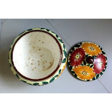 ANTICA BISCOTTIERA CERAMICA Ghirla FIORI FOGLIE VASO COPERCHIO POTTERY JAR VASE