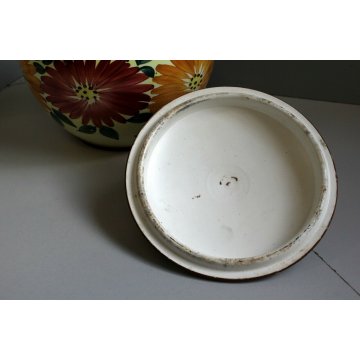ANTICA BISCOTTIERA CERAMICA Ghirla FIORI FOGLIE VASO COPERCHIO POTTERY JAR VASE