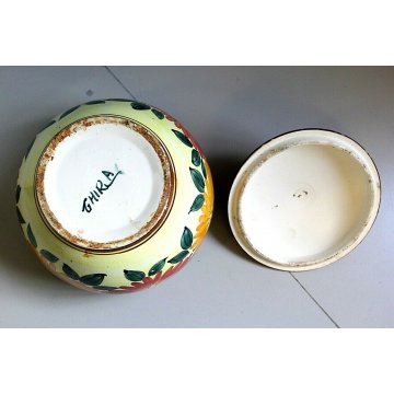 ANTICA BISCOTTIERA CERAMICA Ghirla FIORI FOGLIE VASO COPERCHIO POTTERY JAR VASE
