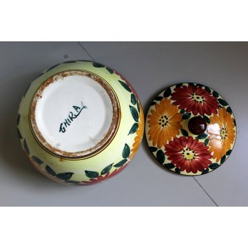 ANTICA BISCOTTIERA CERAMICA Ghirla FIORI FOGLIE VASO COPERCHIO POTTERY JAR VASE