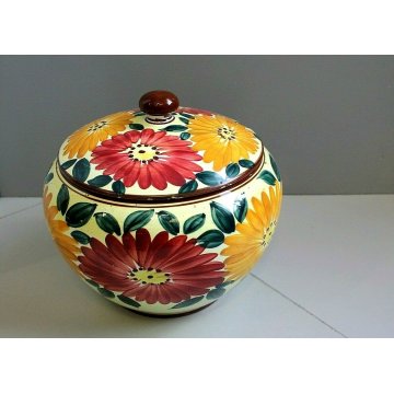 ANTICA BISCOTTIERA CERAMICA Ghirla FIORI FOGLIE VASO COPERCHIO POTTERY JAR VASE
