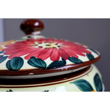 ANTICA BISCOTTIERA CERAMICA Ghirla FIORI FOGLIE VASO COPERCHIO POTTERY JAR VASE