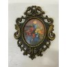 ANTICO DIPINTO OLIO FIORI MINIATURA CORNICE OVALE DECORATA OTTONE INIZIO 900 OLD