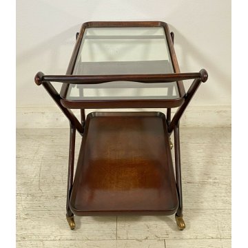 CARRELLO BAR PORTA VIVANDE ANNI 50 DESIGN CESARE LACCA MID CENTURY LEGNO VETRO 