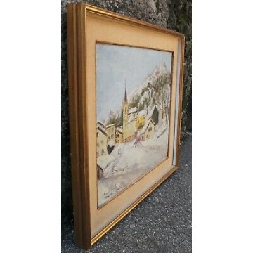 ANTICO QUADRO Carlo Righi PAESAGGIO Engadina St. Moritz Champ Fér 1967 NEVE  