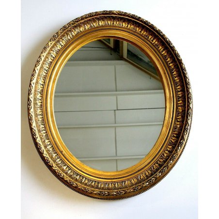 ANTICO GRANDE SPECCHIO SPECCHIERA OVALE da PARETE CORNICE DORATA FOGLIE ACANTO 