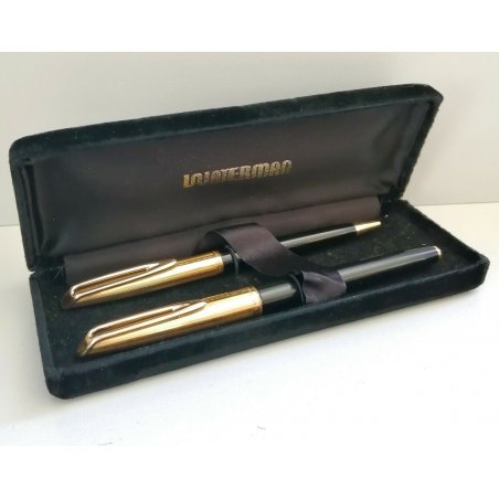 PARURE WATERMAN CF anni 70 VINTAGE penna stilografica NERO ORO OLD FOUNTAIN PEN