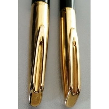 PARURE WATERMAN CF anni 70 VINTAGE penna stilografica NERO ORO OLD FOUNTAIN PEN