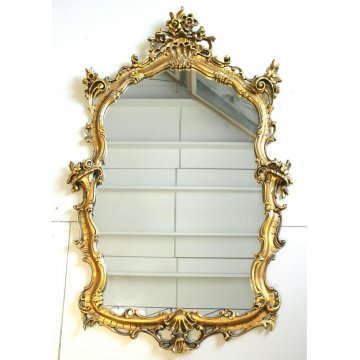 ANTICO GRANDE SPECCHIO SPECCHIERA PARETE BAROCCA CORNICE INTAGLIATA DORATA '900 