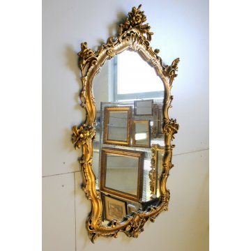 ANTICO GRANDE SPECCHIO SPECCHIERA PARETE BAROCCA CORNICE INTAGLIATA DORATA '900 