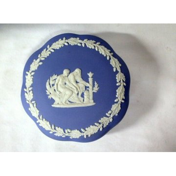 SCATOLA PORTAGIOIE CARAMELLE CERAMICA Wedgwood BLU BIANCO CAMEO AESCULAPIUS 1973