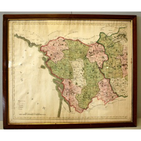 ANTICA CARTA GEOGRAFICA FRANCIA DIPARTIMENTO VESCOVATO DISTRETTO TRIBUNAL CANTON