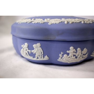 SCATOLA PORTAGIOIE CARAMELLE CERAMICA Wedgwood BLU BIANCO CAMEO AESCULAPIUS 1973