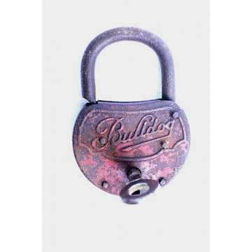 ANTICO LUCCHETTO IN  FERRO BULLDOG FUNZIONANTE CATENACCIO PADLOCK IRON KEY '900