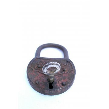 ANTICO LUCCHETTO IN  FERRO BULLDOG FUNZIONANTE CATENACCIO PADLOCK IRON KEY '900