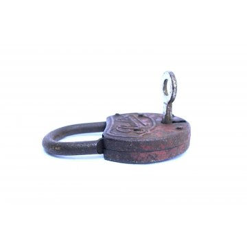 ANTICO LUCCHETTO IN  FERRO BULLDOG FUNZIONANTE CATENACCIO PADLOCK IRON KEY '900