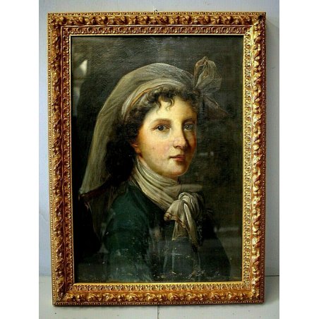 ANTICO DIPINTO OLIO TELA RITRATTO FEMMINILE GIOVANE NOBIL DONNA CON VELO 700/800