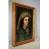 ANTICO DIPINTO OLIO TELA RITRATTO FEMMINILE GIOVANE NOBIL DONNA CON VELO 700/800