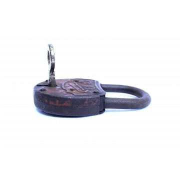 ANTICO LUCCHETTO IN  FERRO BULLDOG FUNZIONANTE CATENACCIO PADLOCK IRON KEY '900