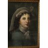 ANTICO DIPINTO OLIO TELA RITRATTO FEMMINILE GIOVANE NOBIL DONNA CON VELO 700/800