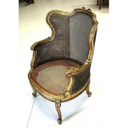 ANTICA POLTRONA POLTRONCINA BERGERE PAGLIA DI VIENNA Luigi Filippo Metà '800