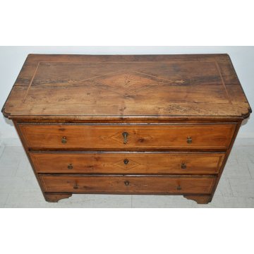ANTICO COMO PIEMONTESE epoca 1700 LEGNO NOCE cassettiera CASSETTONE INTARSIATO