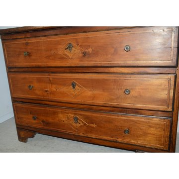 ANTICO COMO PIEMONTESE epoca 1700 LEGNO NOCE cassettiera CASSETTONE INTARSIATO