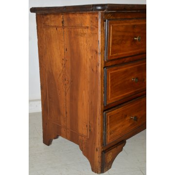 ANTICO COMO PIEMONTESE epoca 1700 LEGNO NOCE cassettiera CASSETTONE INTARSIATO