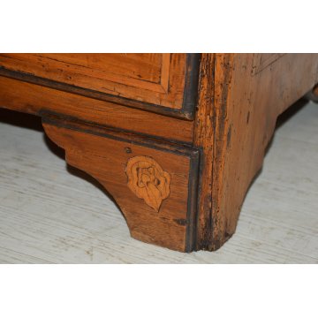 ANTICO COMO PIEMONTESE epoca 1700 LEGNO NOCE cassettiera CASSETTONE INTARSIATO