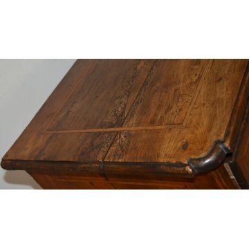 ANTICO COMO PIEMONTESE epoca 1700 LEGNO NOCE cassettiera CASSETTONE INTARSIATO