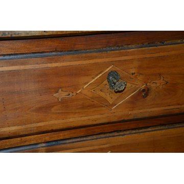 ANTICO COMO PIEMONTESE epoca 1700 LEGNO NOCE cassettiera CASSETTONE INTARSIATO