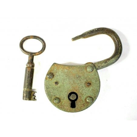 ANTICO LUCCHETTO ferro FUNZIONANTE UNA MANDATA CATENACCIO PADLOCK IRON KEY '900
