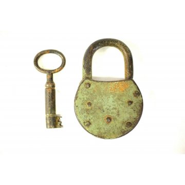 ANTICO LUCCHETTO ferro FUNZIONANTE UNA MANDATA CATENACCIO PADLOCK IRON KEY '900