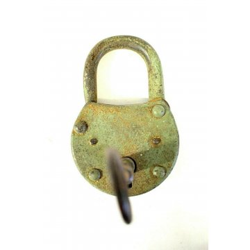 ANTICO LUCCHETTO ferro FUNZIONANTE UNA MANDATA CATENACCIO PADLOCK IRON KEY '900