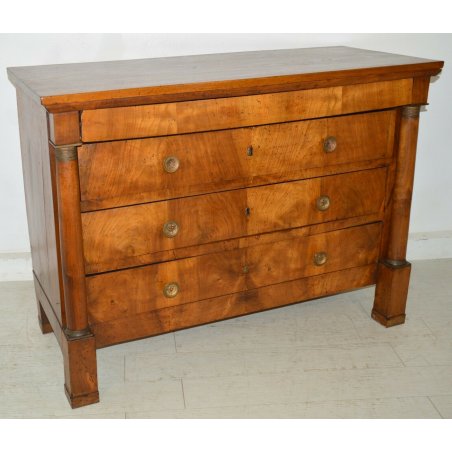 ANTICO COMO IMPERO 4 CASSETTI epoca 800 legno NOCE RADICA CASSETTONE CASSETTIERA