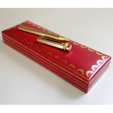 PENNA SFERA Must De Cartier TRINITY ORO epoca GOLDEN BALLPOINT PEN BOX plaque or