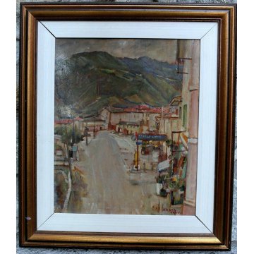 QUADRO DIPINTO OLIO TAVOLA Francesco Arata CHIARISTA STRADA PAESE MONTAGNE '900