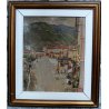 QUADRO DIPINTO OLIO TAVOLA Francesco Arata CHIARISTA STRADA PAESE MONTAGNE '900