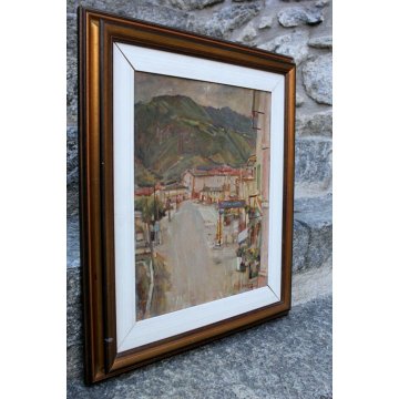 QUADRO DIPINTO OLIO TAVOLA Francesco Arata CHIARISTA STRADA PAESE MONTAGNE '900