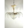 LAMPADARIO SOSPENSIONE VETRO MURANO TRASPARENTE ORO FOGLIE D'ACANTO 4 LUMI '900