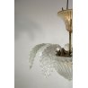 LAMPADARIO SOSPENSIONE VETRO MURANO TRASPARENTE ORO FOGLIE D'ACANTO 4 LUMI '900