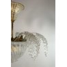 LAMPADARIO SOSPENSIONE VETRO MURANO TRASPARENTE ORO FOGLIE D'ACANTO 4 LUMI '900