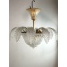 LAMPADARIO SOSPENSIONE VETRO MURANO TRASPARENTE ORO FOGLIE D'ACANTO 4 LUMI '900