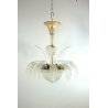 LAMPADARIO SOSPENSIONE VETRO MURANO TRASPARENTE ORO FOGLIE D'ACANTO 4 LUMI '900