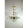 LAMPADARIO SOSPENSIONE VETRO MURANO TRASPARENTE ORO FOGLIE D'ACANTO 4 LUMI '900