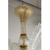 LAMPADARIO SOSPENSIONE VETRO MURANO TRASPARENTE ORO FOGLIE D'ACANTO 4 LUMI '900