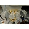 COPPIA DI APPLIQUE in VETRO MURANO TRASPARENTE ORO FOGLIE D'ACANTO 2 LUMI '900